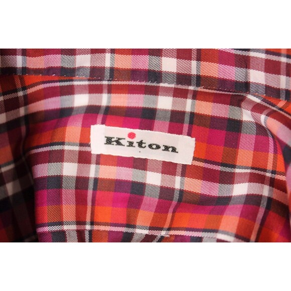 Kiton Napoli 100% Cotton Red Plaid Button Up Shirt Men’s Dress Casual Sz M - Picture 8 of 11